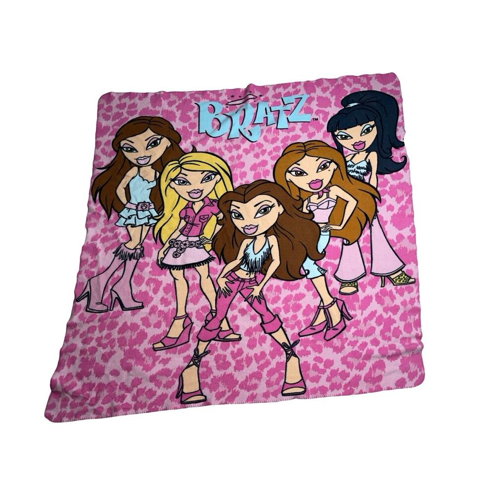 Vintage Bratz Fleece Blanket Pink Leopard Print MGA Girl Throw 2000s Retro 50x50